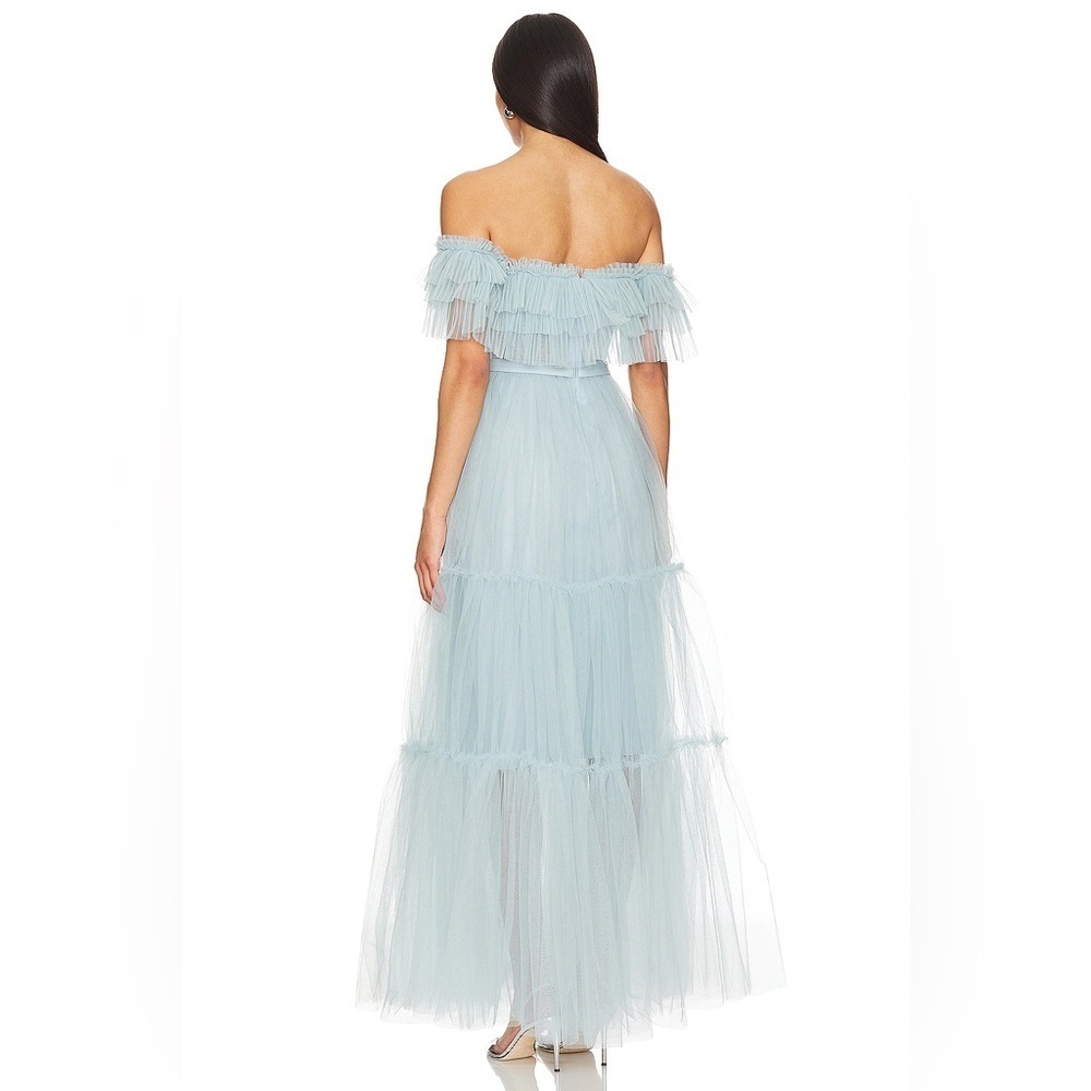 NWT BCBGMaxAzria Blue Ruffled Tiered Tool Gown - Picture 5 of 13